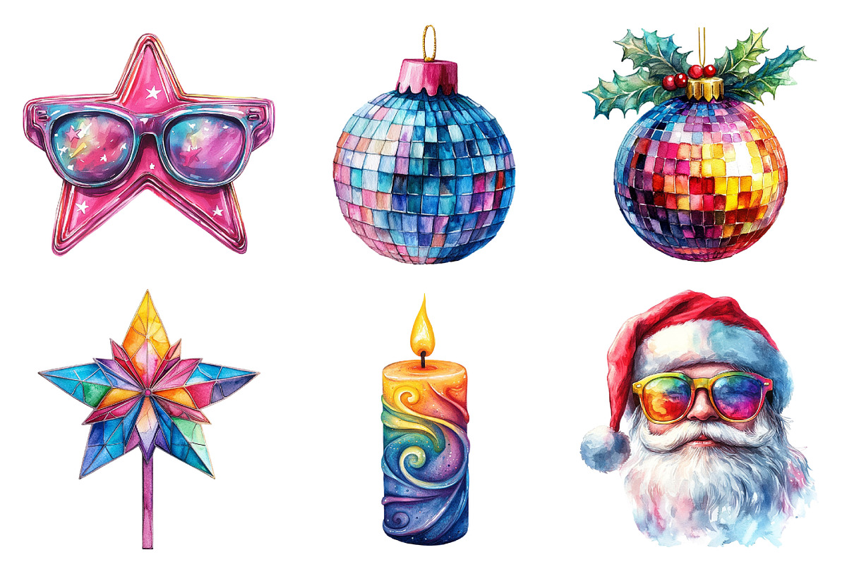 Watercolor Funky Christmas Clipart, an Illustration by Daily.Designs (Photo 5 of 5)