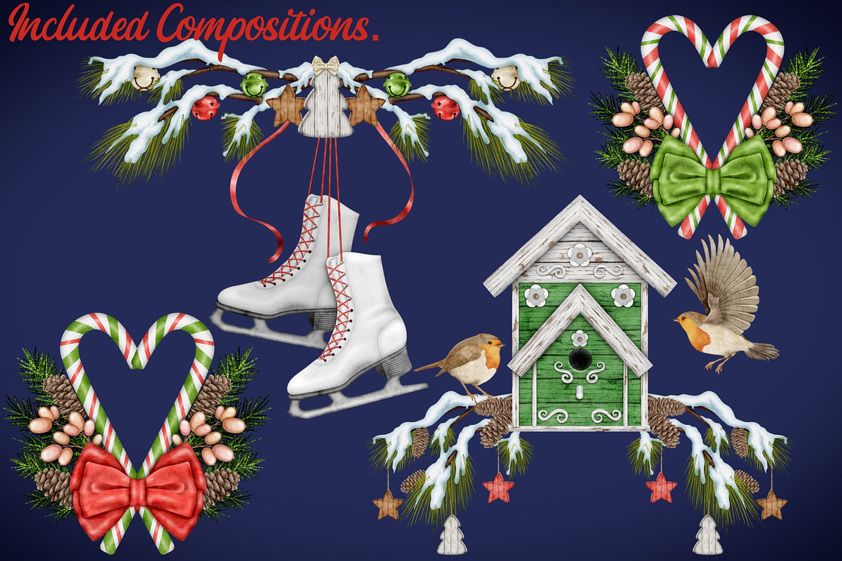 Christmas Robins watercolors, a Seasonal Illustration by Happy Sloth Graphics (Photo 10 of 19)