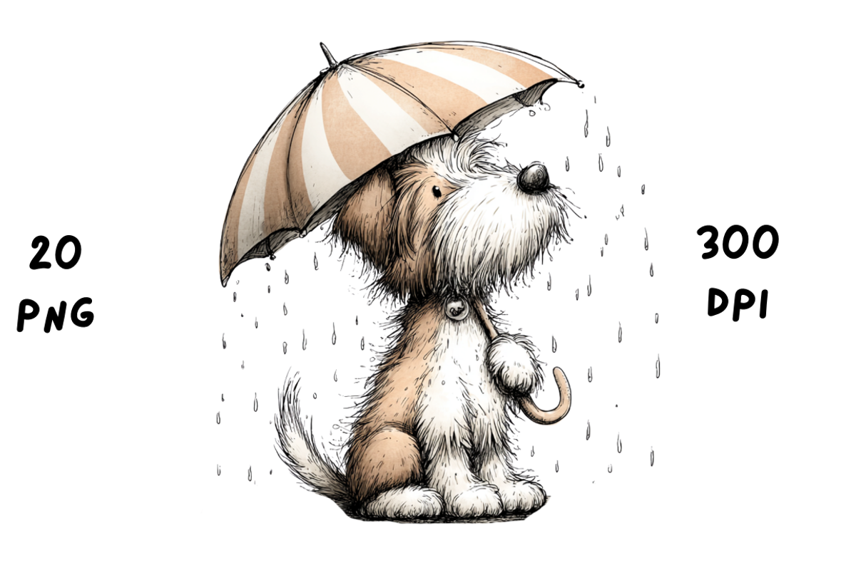 Whimsical Rainy Dog Clipart, an Animal Illustration by GiraffeCreative (Photo 3 of 20)