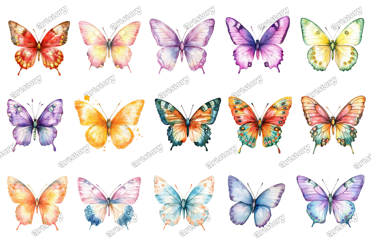 Watercolor Colorful Butterfly Clipar, an Illustration by designcity5 (Photo 2 of 5)