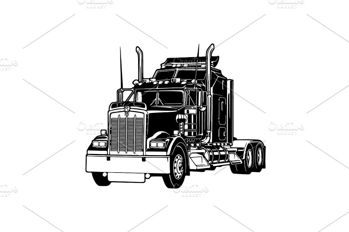 Semi Truck 1993 Blue Semi Big Rig, a Transportation Illustration by Digital-Clipart