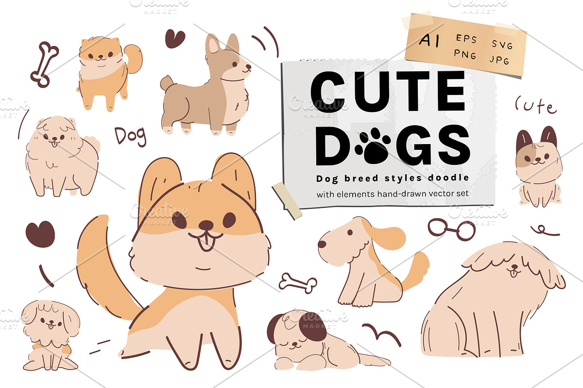 Cute dog breeds vector set, an Animal Illustration by Vectorwins Premium Shop