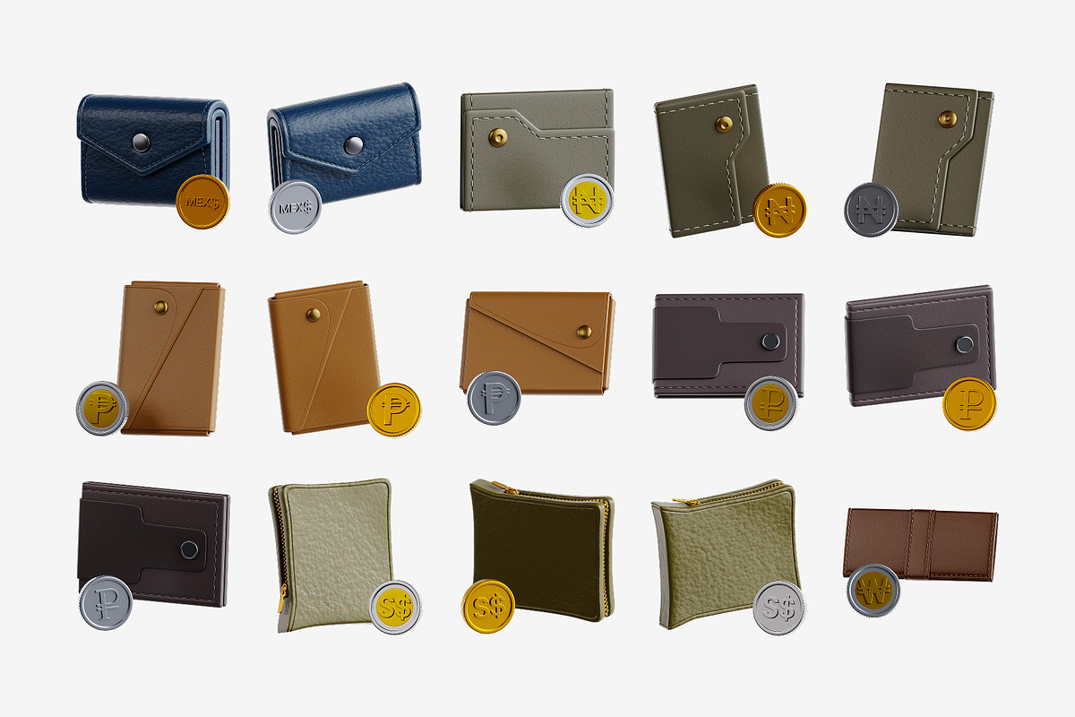Wallet & Coin 3D Icon Set, an Object 3D Model by Eklip Studio (Photo 3 of 4)