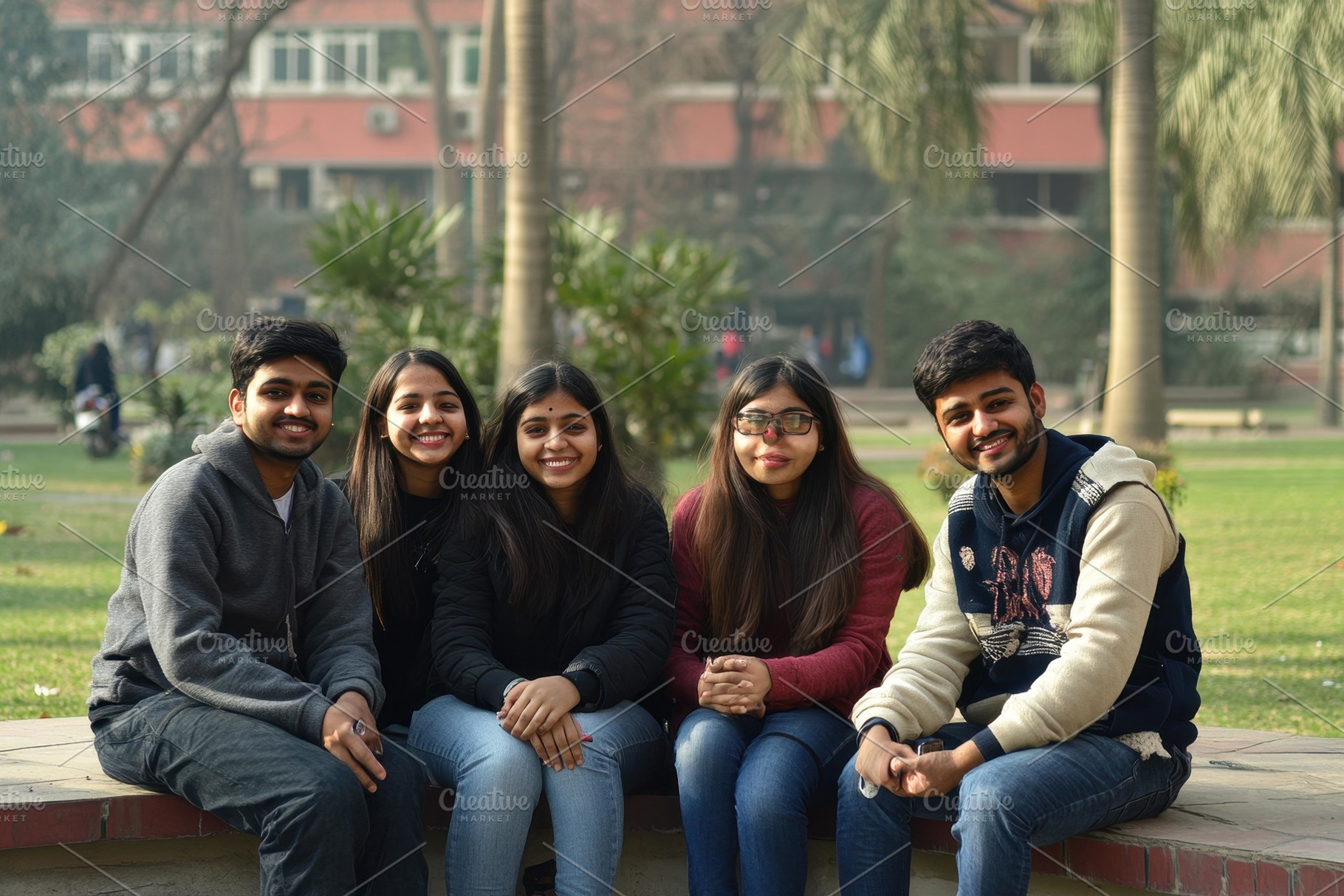 Group of friends enjoying a sunny da, a Photo by Tanuart
