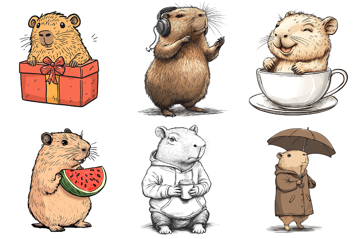 Watercolor Capybara Clipart, an Illustration by Watercolor design (Photo 3 of 4)