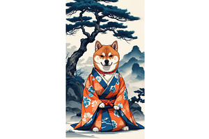 Shiba Inu dog wearing traditional, an Illustration by tilialucida