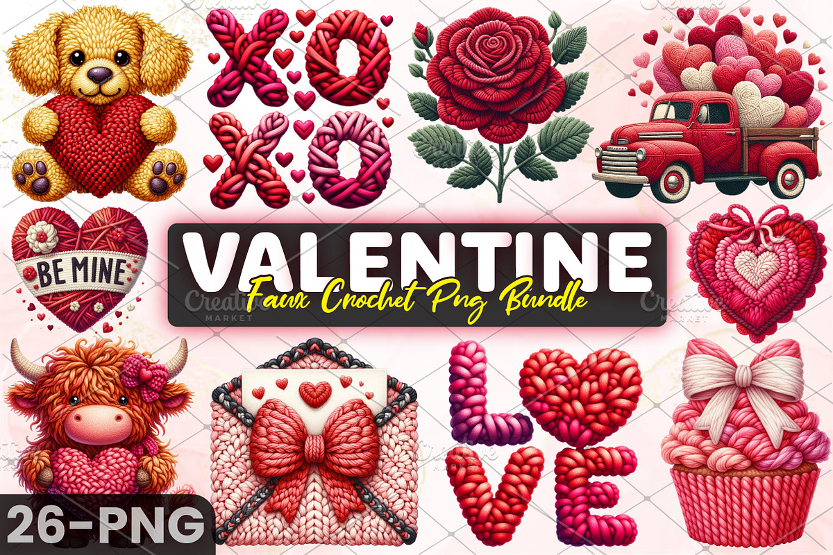 Valentine Faux Crochet Design Bundle, an Illustration by RobertsArt (Photo 1 of 7)