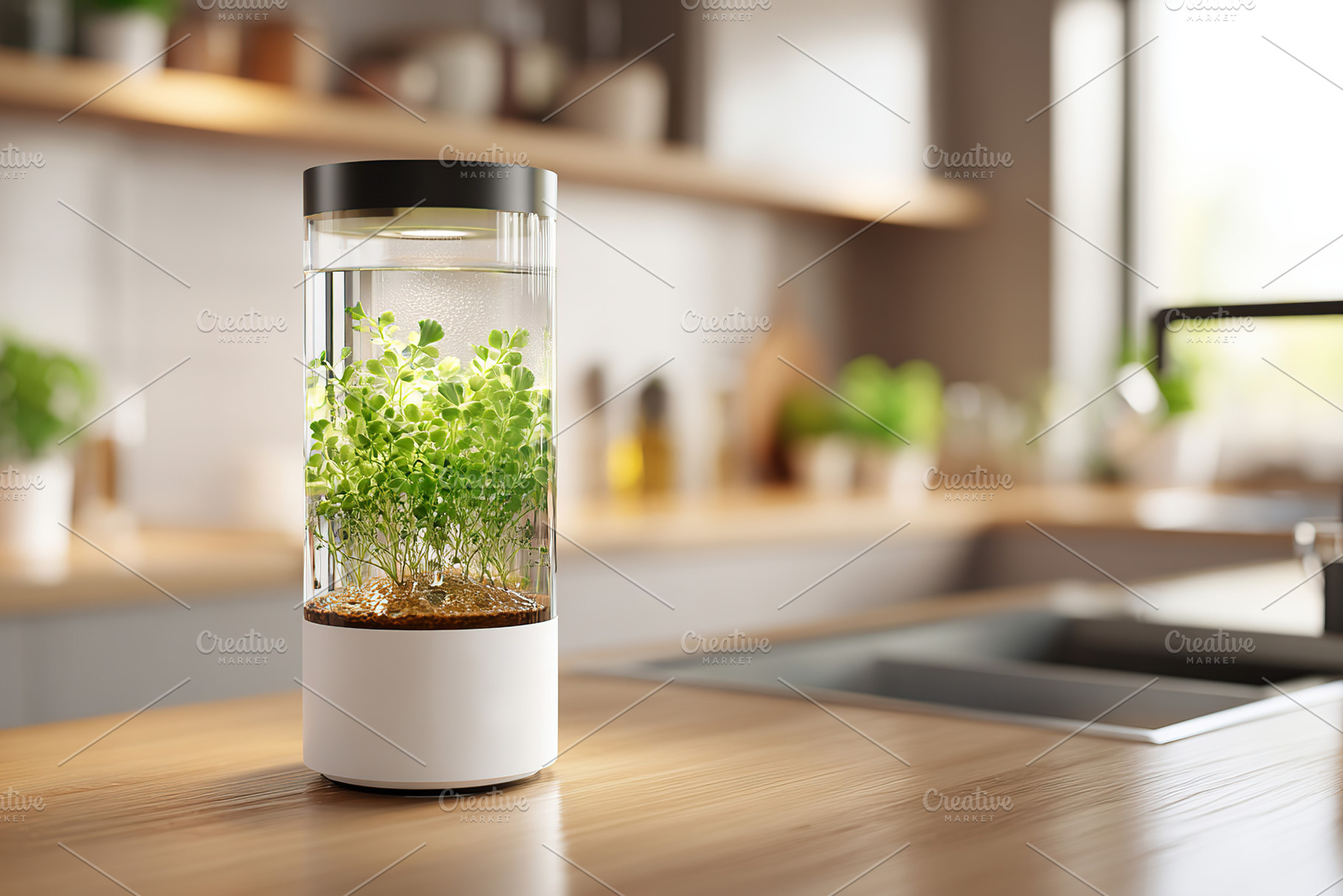 Vertical farm device mock-up showcases indoor gardening innovation for urban li, a Food & Drink Photo by AlyaAnd