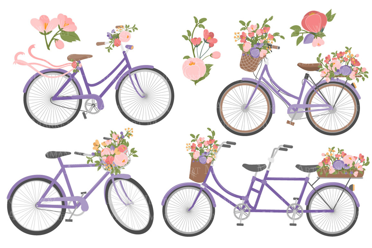 Wildflowers Floral Bicycles Clipart, an Illustration by Amanda Ilkov (Photo 4 of 5)