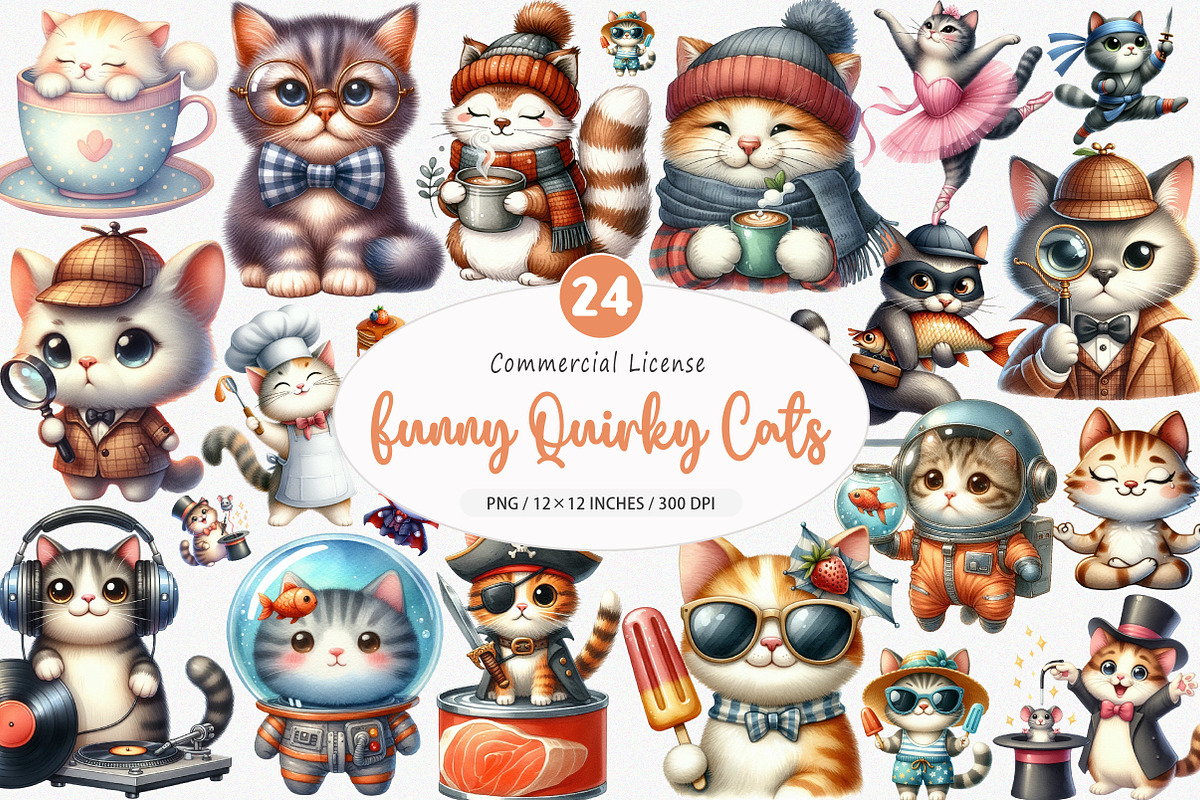Funny Quirky Cats Clipart, an Illustration by SinaCreation (Photo 1 of 5)