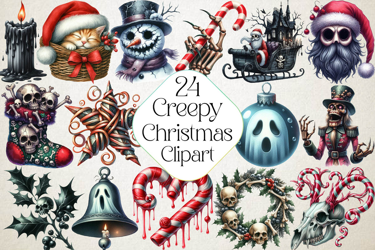 Creepy Christmas Clipart, an Illustration by DreamPrint404 (Photo 1 of 3)