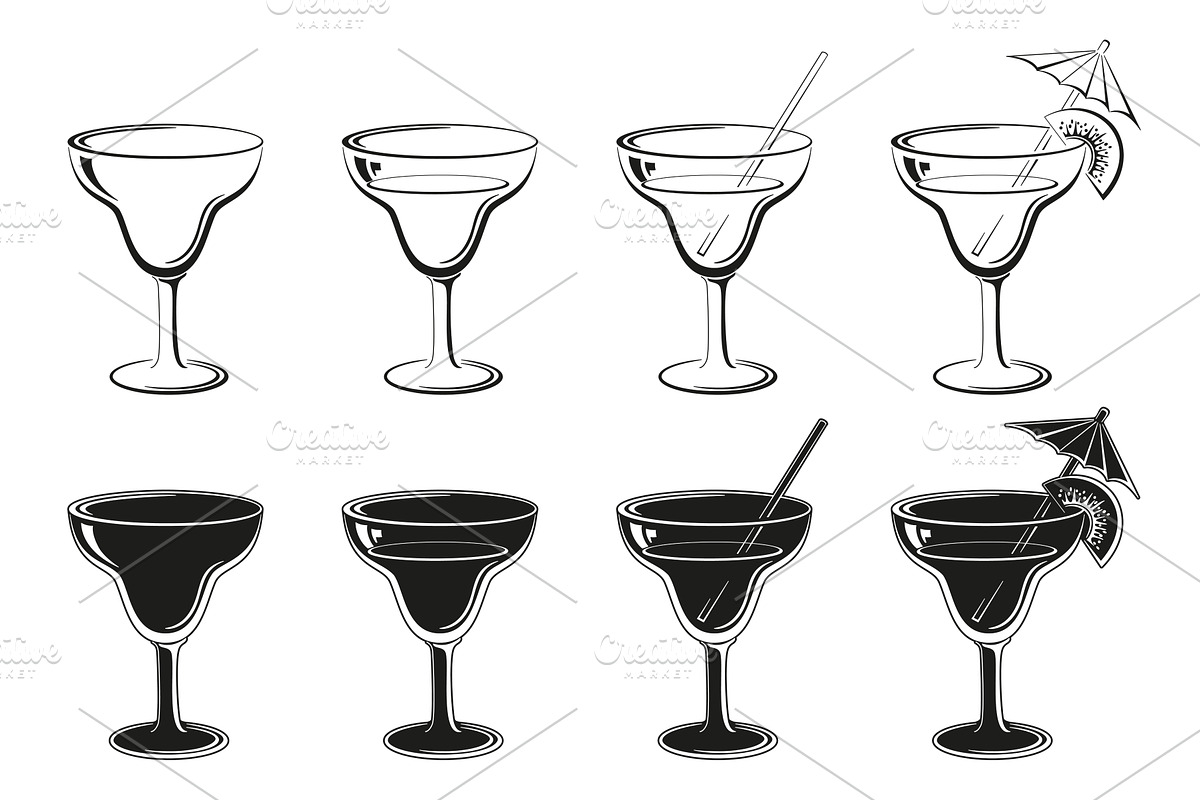Set Glasses, Black Contours and, a Food Illustration by Ok-sana