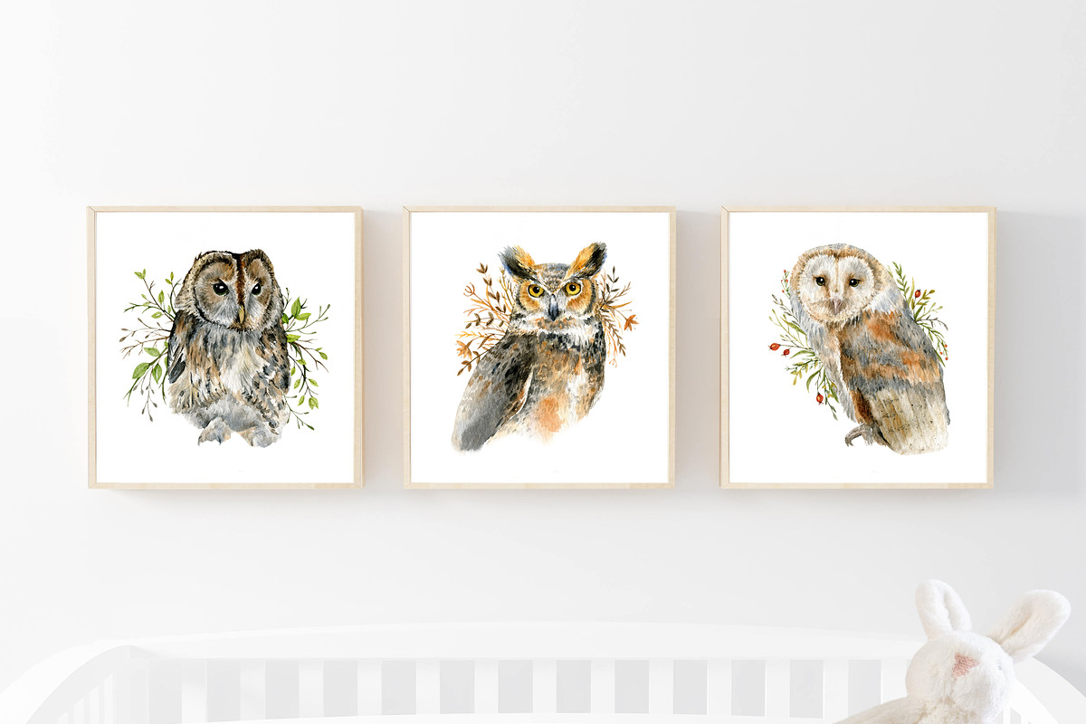 Watercolor Owls set, an Animal Illustration by Nastilustra (Photo 4 of 4)