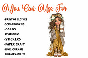 Boho Whimsical Coffee Girl Clipar, a Seasonal Illustration by CreationArt (Thumbnail 5 of 7)