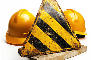 Rusty warning sign with yellow hard, an Abstract Photo by Pixeness Studio