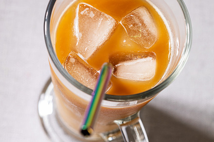 Iced coffee with metal straws