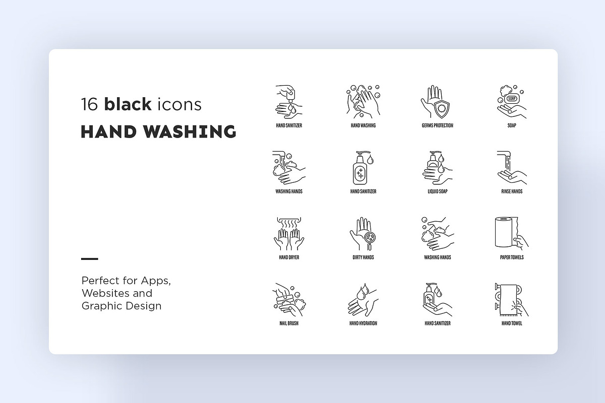 Hand Washing 32 Icons Set Hand Drawn, an Outline Icon by Marina Silence (Photo 4 of 17)
