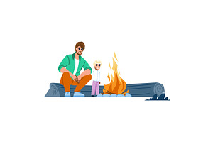 Father and son camping and enjoying, an Illustration by pikepicture