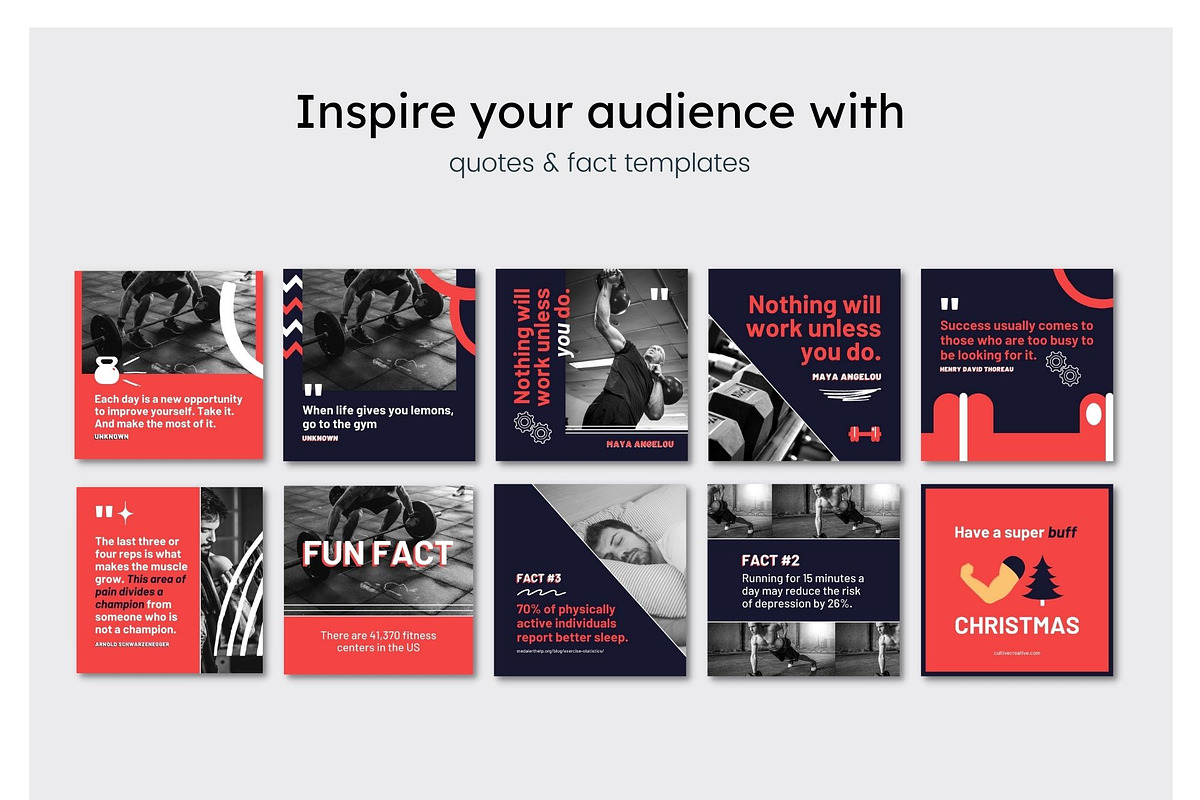 Gym Instagram Feed Canva Templates, a Social Media Template by Cultive Creative (Photo 8 of 13)
