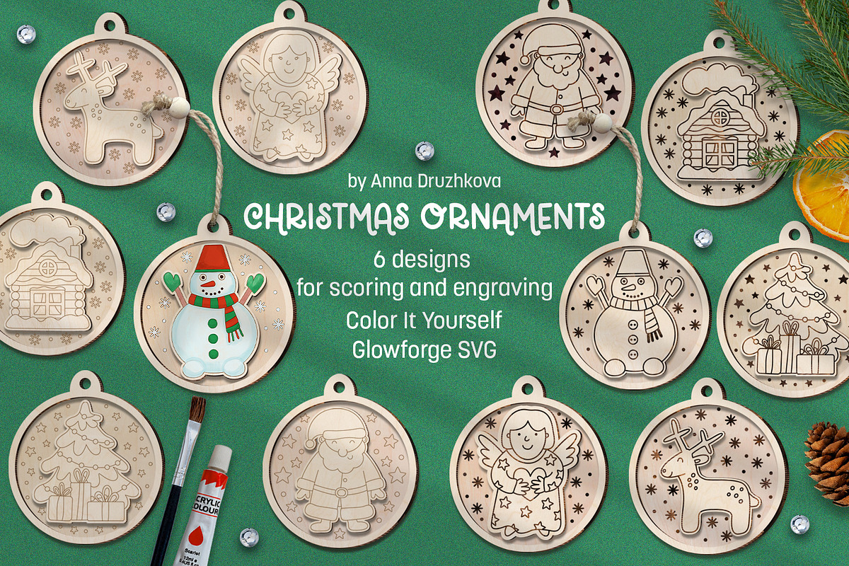 Christmas Ornaments Glowforge Laser, an Object Graphic by Anna Druzhkova (Photo 1 of 9)