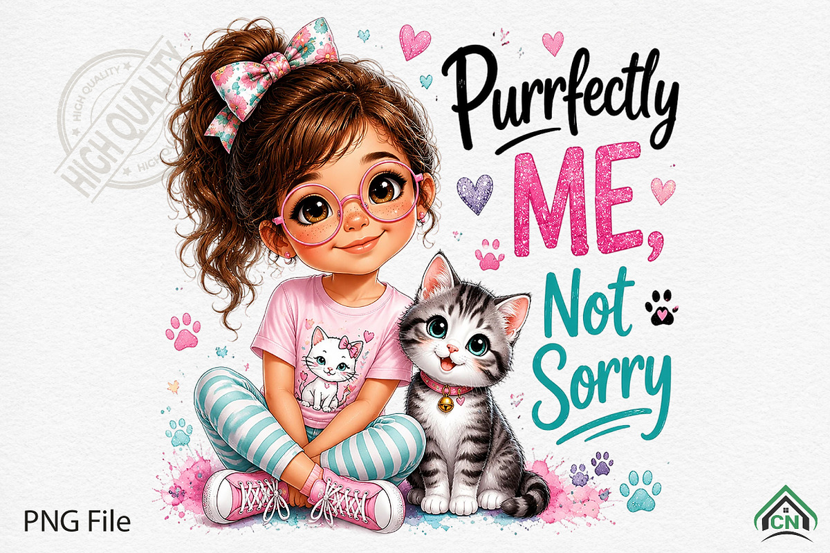 Cute Girls Purrfectly Me, Not Sorry, a Seasonal Illustration by Craft Nest (Photo 1 of 5)