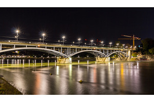 Wettsteinbrucke over the Rhine in Basel by night, an Architecture Photo by Leonid Andronov
