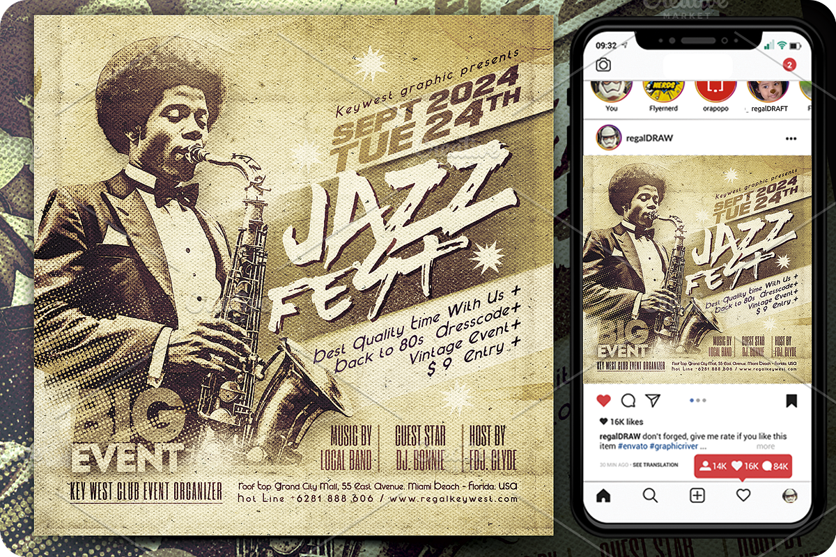 Jazz Festival Event Vintage Flyer, a Flyer Template by regalDRAW (Photo 1 of 2)