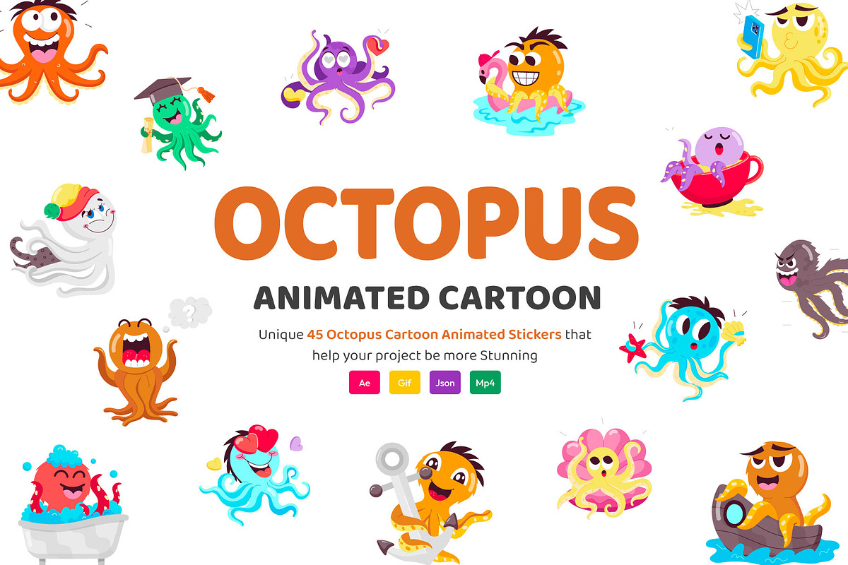 Animated Octopus Sticker Set, an Emoji Icon by Vectors Market (Photo 1 of 3)