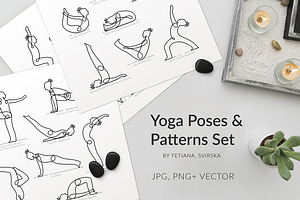 Yoga Poses Linear Hand Drawn Set