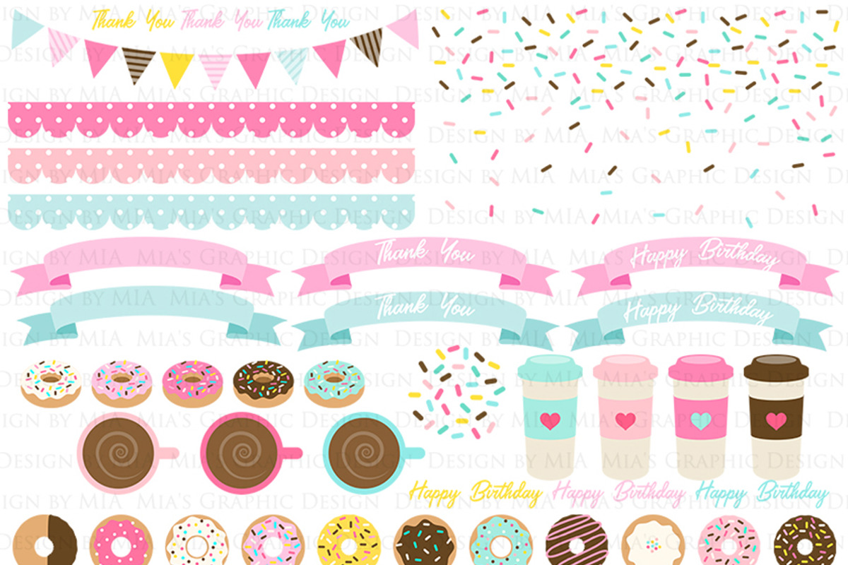 Yummy Donut Clipart+Pattern set, an Illustration by Mia's Graphic Design (Photo 5 of 9)
