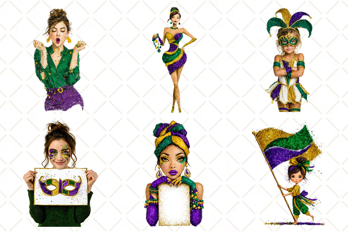 Mardi Gras Cute Girl Clipart, an Illustration by Black Bird Studio (Photo 3 of 6)