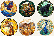 Wild Animals Round Stained Glass, an Illustration by OK Design (Thumbnail 3 of 5)