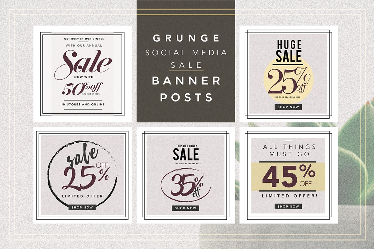 GRUNGE Social Media sale banner pack, a Social Media Template by Vova (Photo 1 of 10)