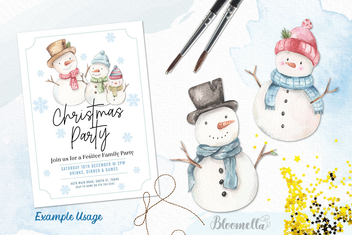Watercolour Snowman Clipart Family, an Object Graphic by Bloomella (Photo 3 of 6)