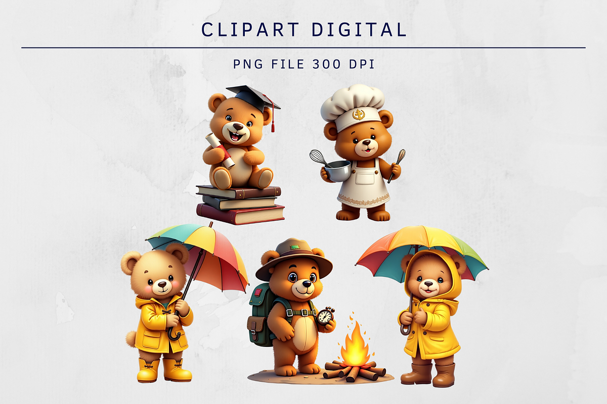 10 Teddy Bear Cliparts Digital, an Illustration by Wilin Digital (Photo 2 of 2)
