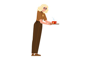 Smiling waitress holding tray with, a Food Illustration by pikepicture