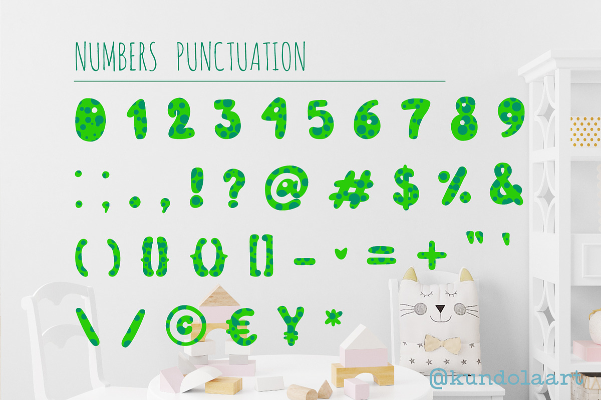 Dino green Font. Color cute dinosaur, a Font by KundolaArt (Photo 3 of 12)