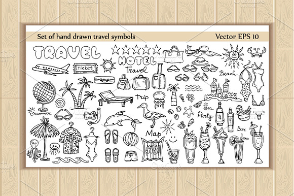 Set of hand drawn travel symbols preview 2