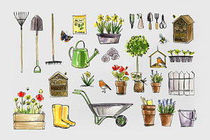 Garden Watercolor Sketches Icons