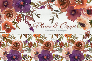 Watercolor Plum & Copper Florals