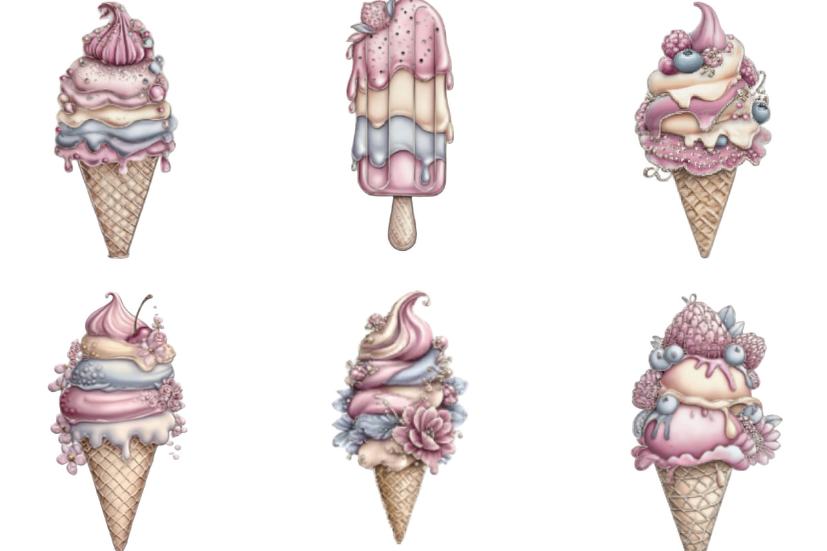 Watercolor Summer Ice Cream Clipart, an Illustration by Designking (Photo 2 of 5)