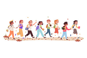 Students go school. Row student back, a Person Illustration by Stock-Smart-Start