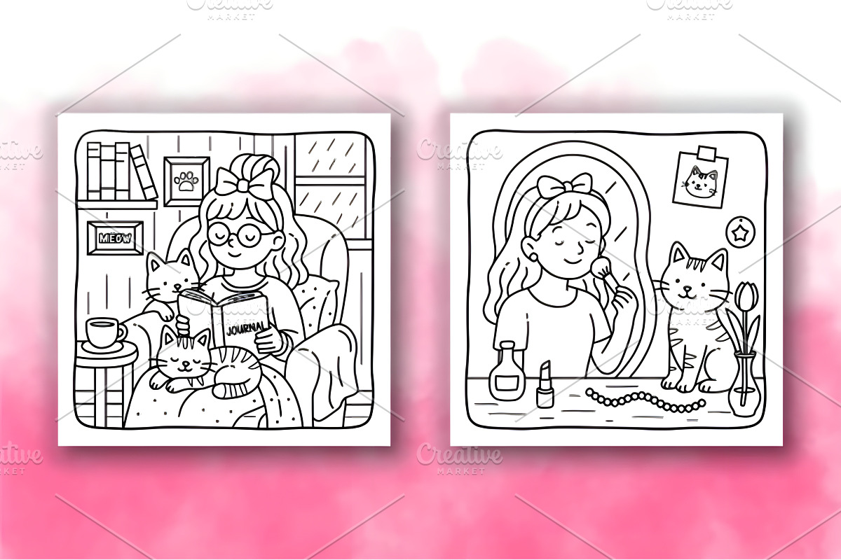 Cat Mom Cozy Coloring Pages, a Decorative Illustration by Design Station (Photo 2 of 4)
