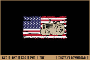 Farm Tractors USA Flag Farmer SVG, a Work Illustration by Handy Arts Studio
