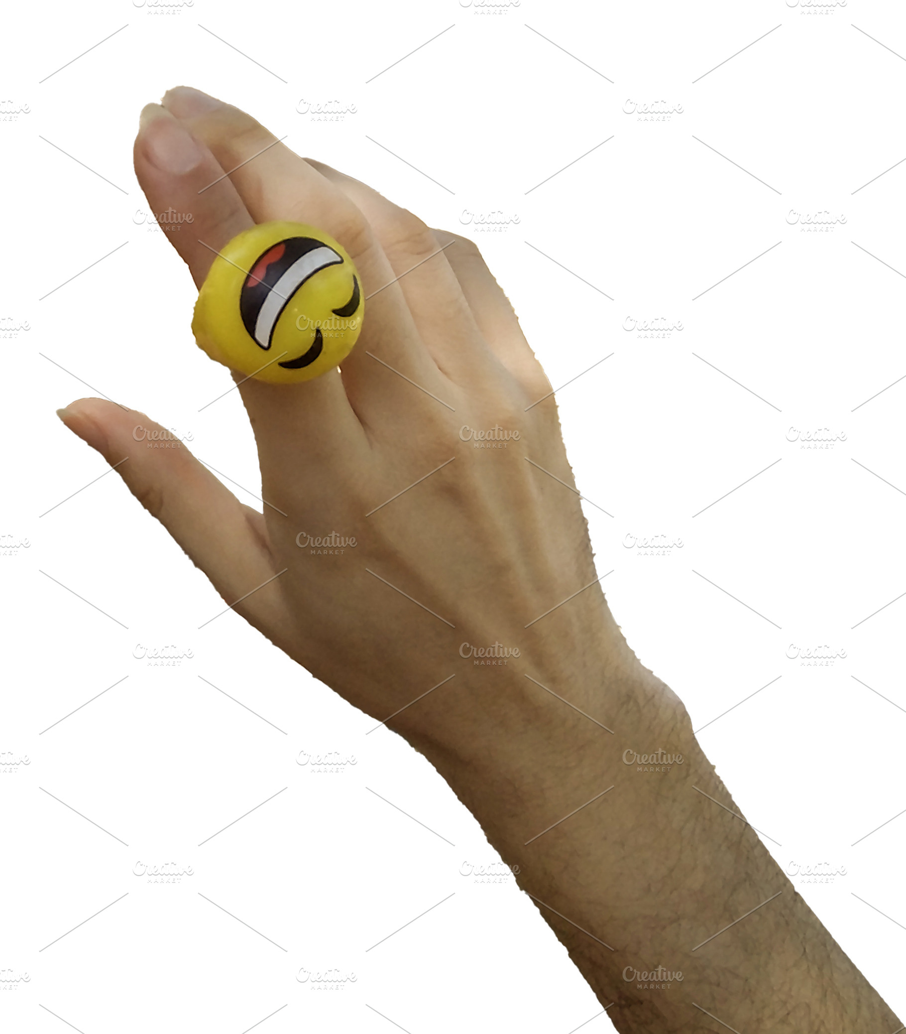 Hand with emoticon shape ring isolated photo, a Person Photo by DanFLCreativo