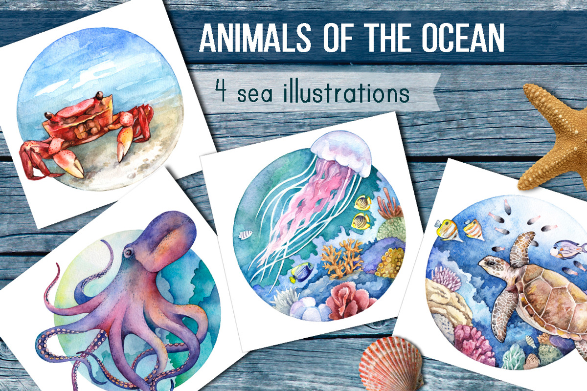 Watercolor Animals of the Ocean, an Animal Illustration by Green_leaf_17 (Photo 1 of 5)