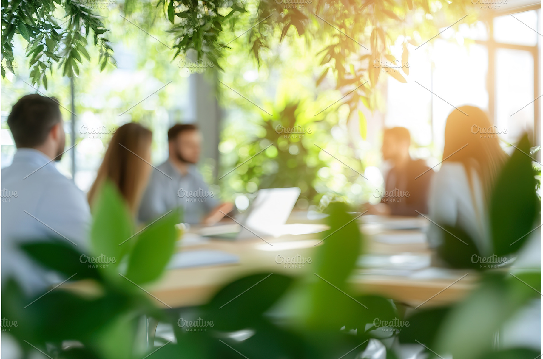 Team meeting in green office with, a Business Photo by Lermont51