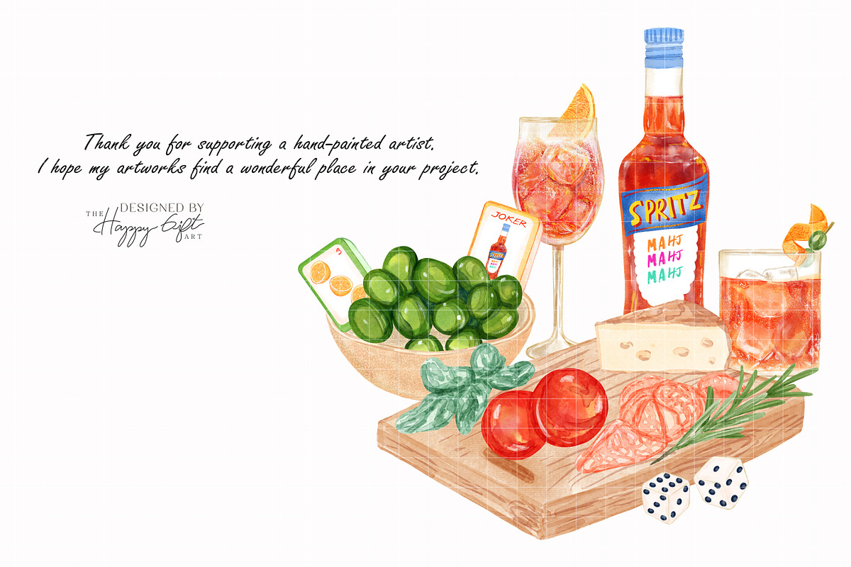 Aperitivo Mahjong Cocktails, a Food Illustration by TheHappyGiftArt (Photo 10 of 10)