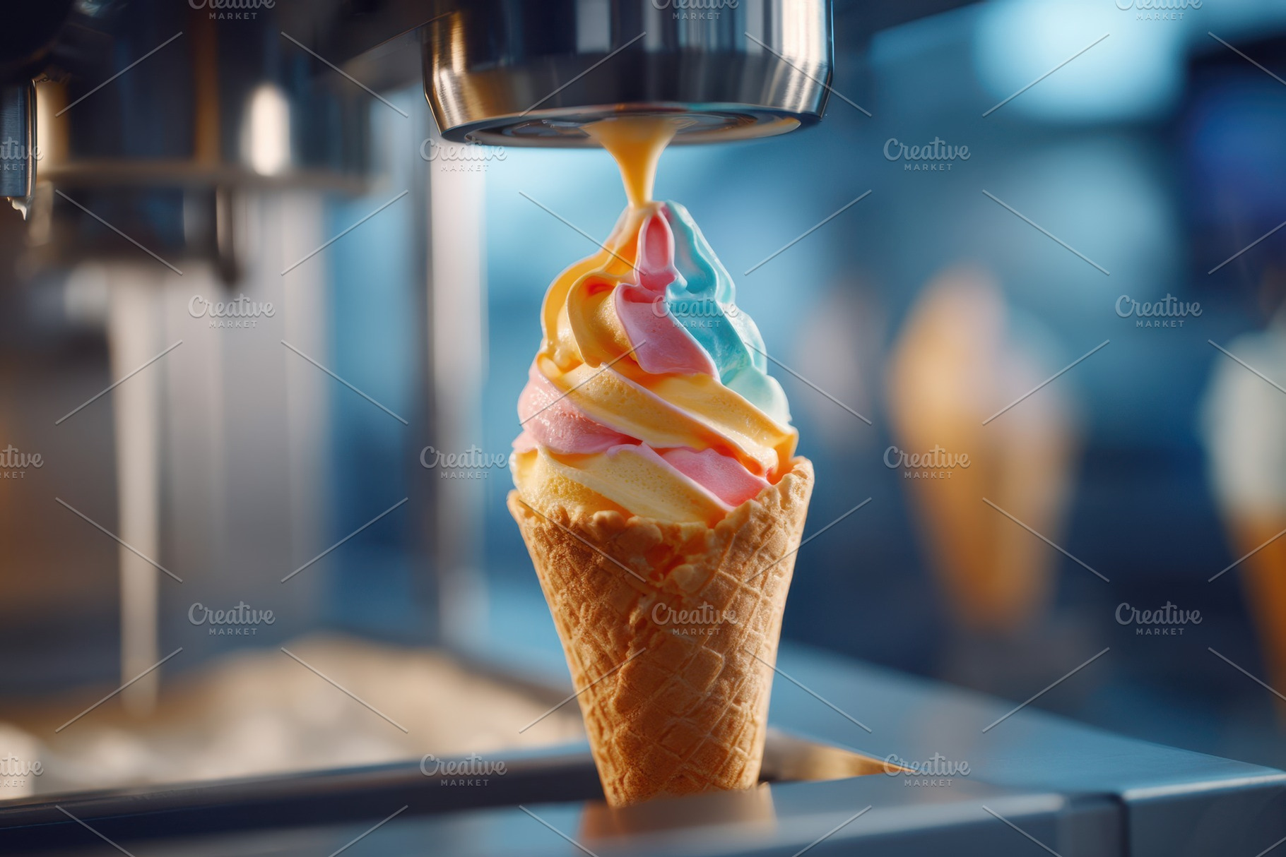 Rainbow soft-serve in waffle cone, a Food & Drink Photo by AlyaAnd