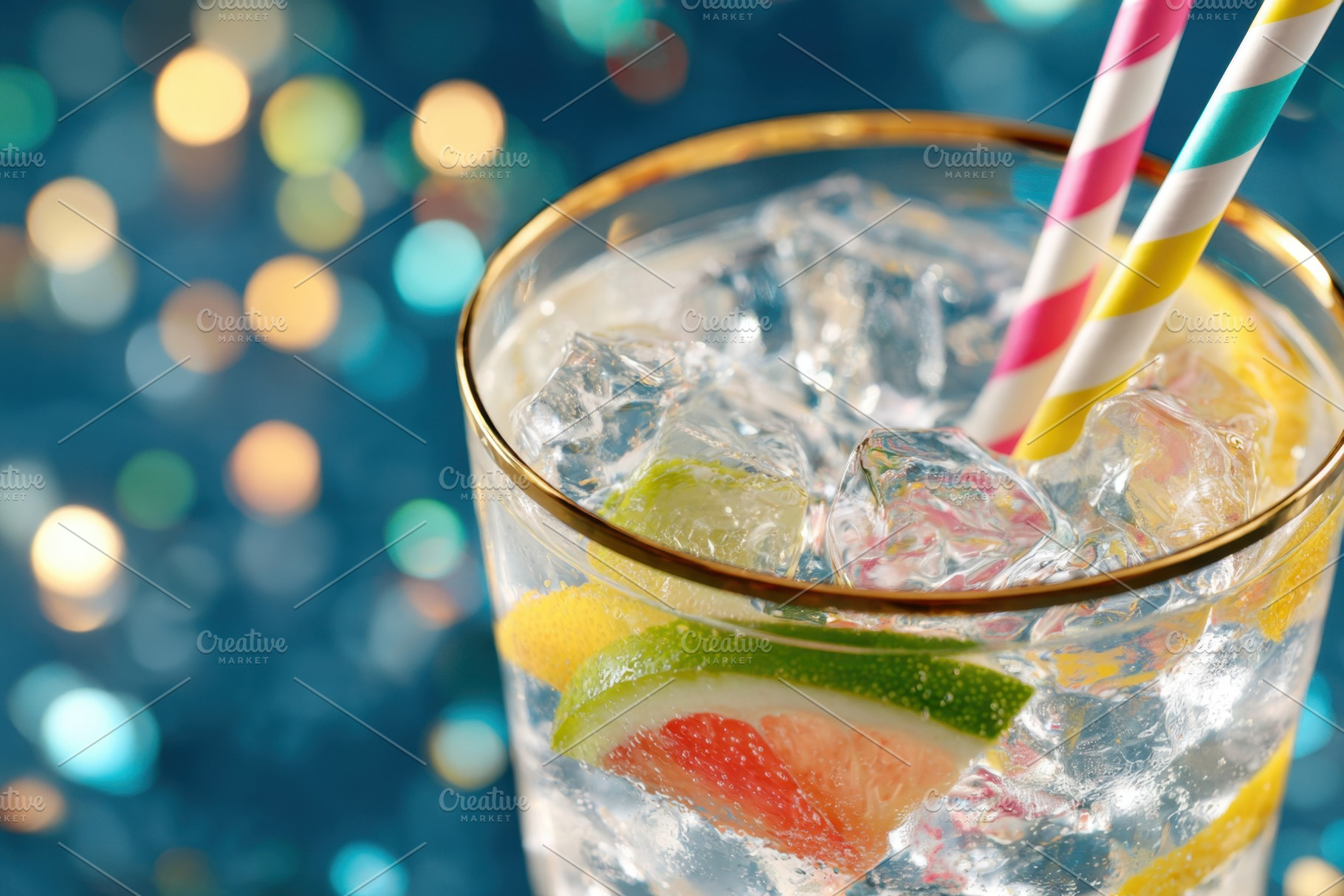 Refreshing orange drink with ice and straws, a Food & Drink Photo by AlyaAnd